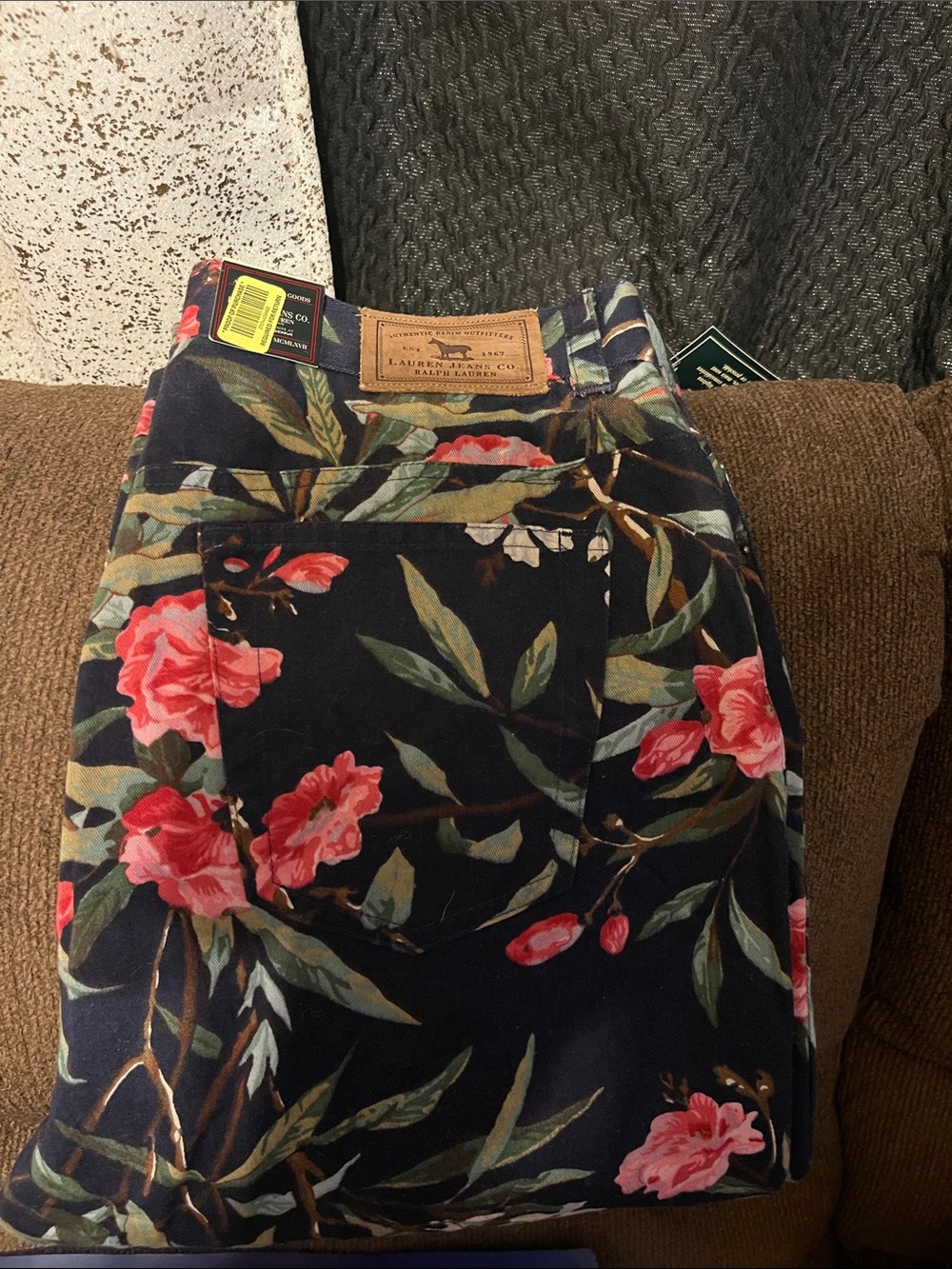 Ralph Lauren Black Corduroy Floral Skirt with Pink Blooms